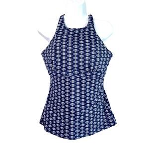 ATHLETA Tangier Tankini Blue Geometric Print Swim Top and Kara Shorts 38 B/C
